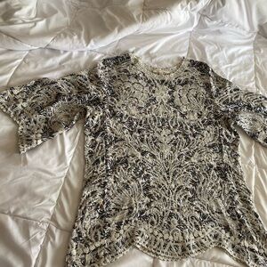 Solitaire Black and Cream Blouse Elegant Top